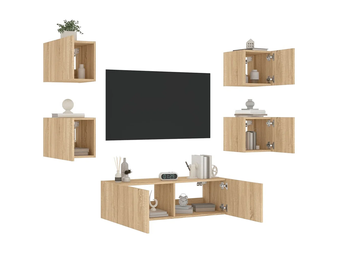 Meuble TV | Banc TV | Armoire TV muraux 5 pcs avec lumières LED chêne sonoma