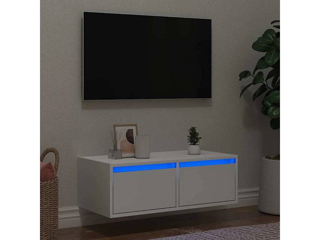 Meuble TV | Banc TV | Armoire TV avec lumières LED blanc 75x35,5x25 cm