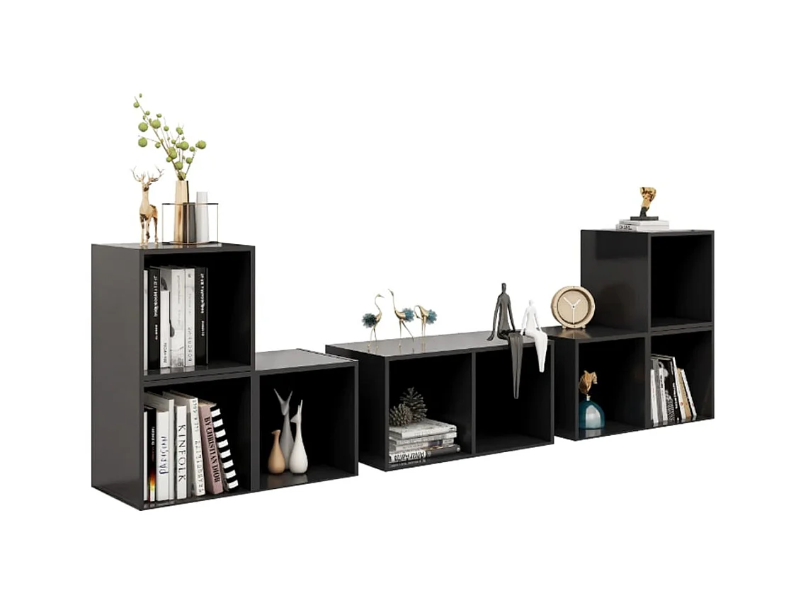 Muebles de salón | Gabinetes de TV |  Muebles de TV 6 piezas madera de ingeniería gris brillo