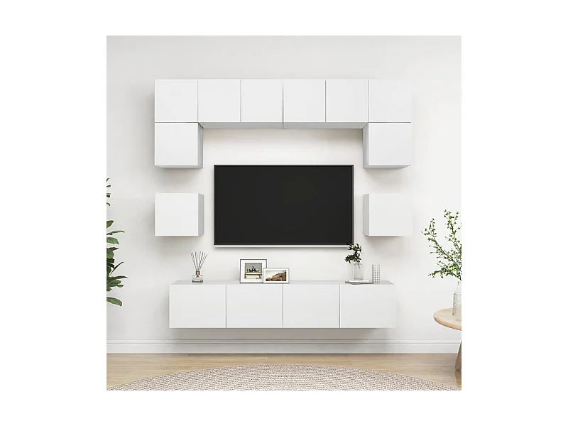 Ensemble de meubles TV | Bancs TV | Armoires TV 8 pcs Blanc Bois d'ingénierie