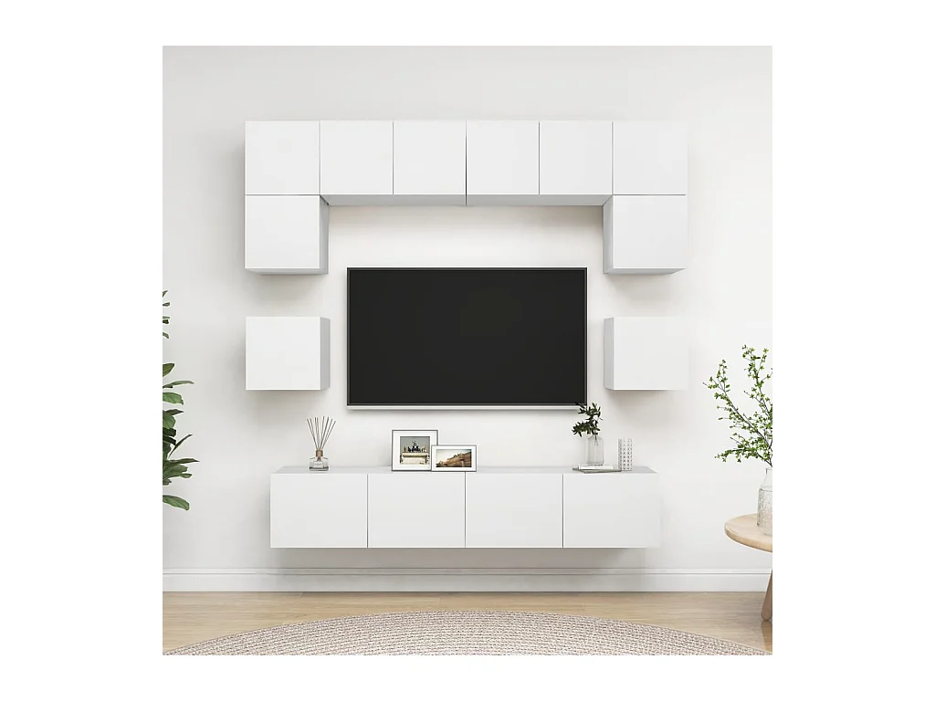 Ensemble de meubles TV | Bancs TV | Armoires TV 8 pcs Blanc Bois d'ingénierie