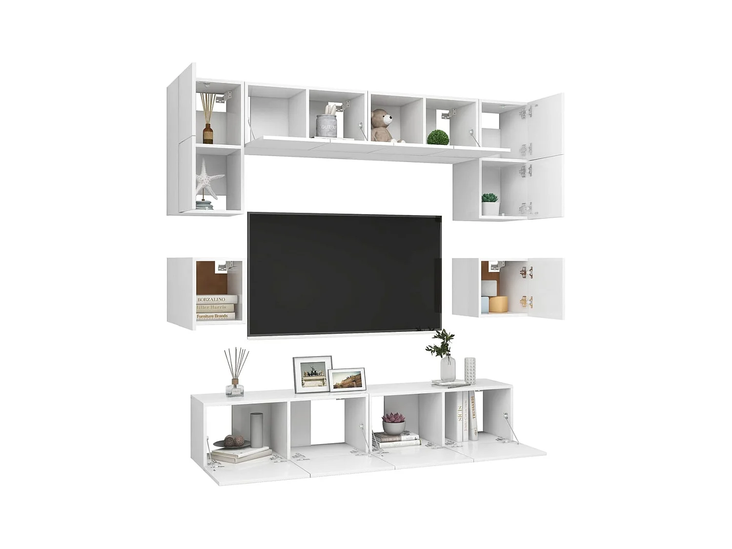 Ensemble de meubles TV | Bancs TV | Armoires TV 8 pcs Blanc Bois d'ingénierie