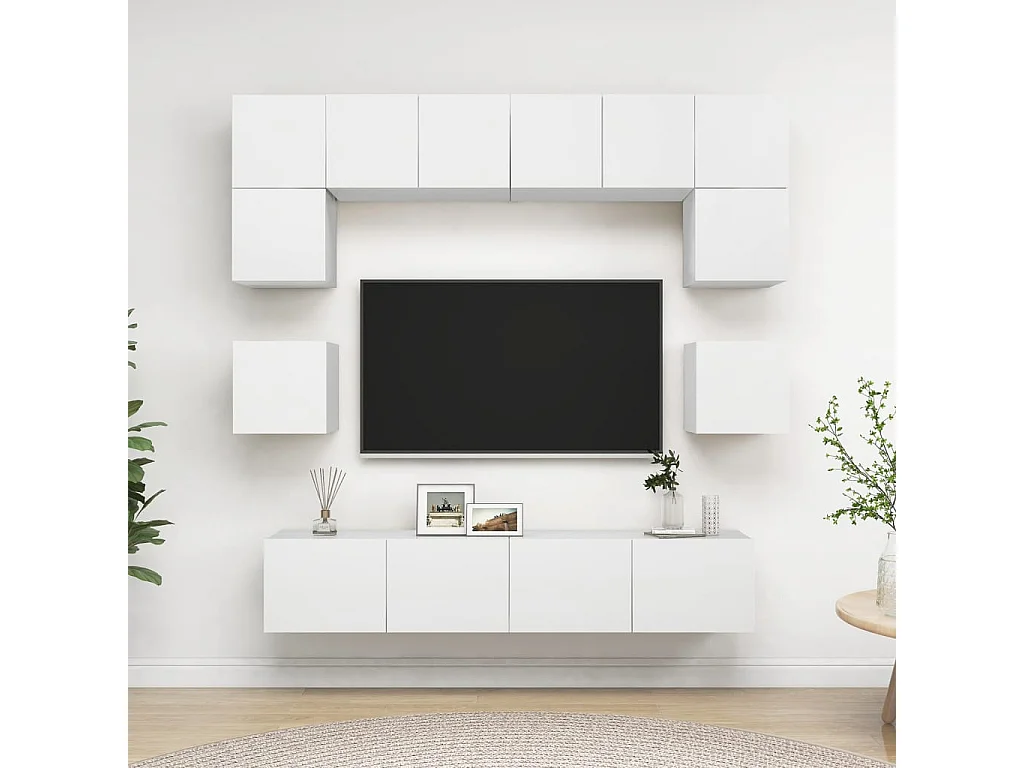 Ensemble de meubles TV | Bancs TV | Armoires TV 8 pcs Blanc Bois d'ingénierie