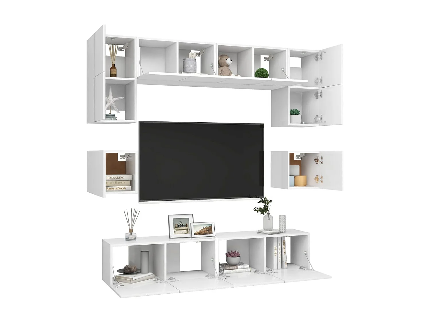 Ensemble de meubles TV | Bancs TV | Armoires TV 8 pcs Blanc Bois d'ingénierie