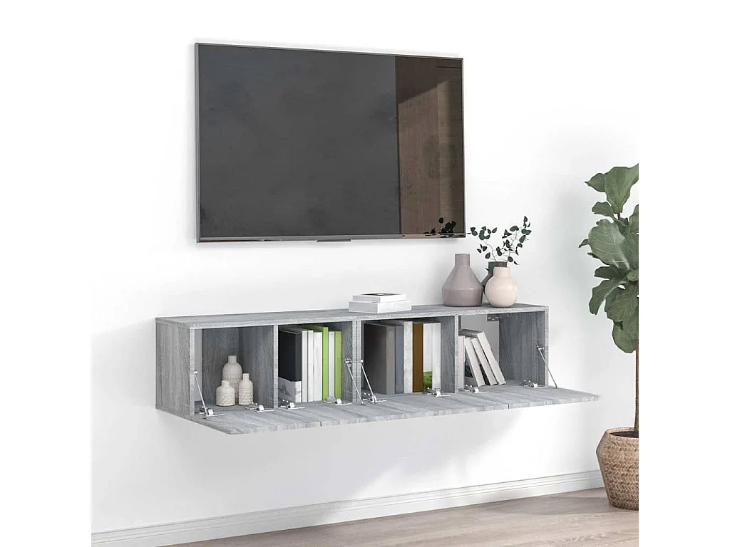 Set de muebles para TV  | Gabinetes de TV |  Muebles de salón 2 pzas madera contrachapada gris Sonoma