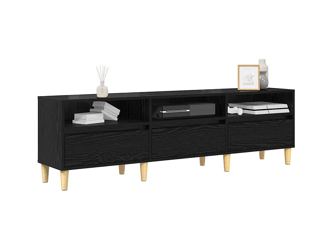 TV-kast | Tv-meubel | Tv-Bank met lade met plank met opslag Zwart eiken 150 x 30 x 45 cm Bewerkt hout