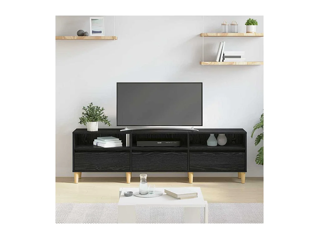 TV-kast | Tv-meubel | Tv-Bank met lade met plank met opslag Zwart eiken 150 x 30 x 45 cm Bewerkt hout