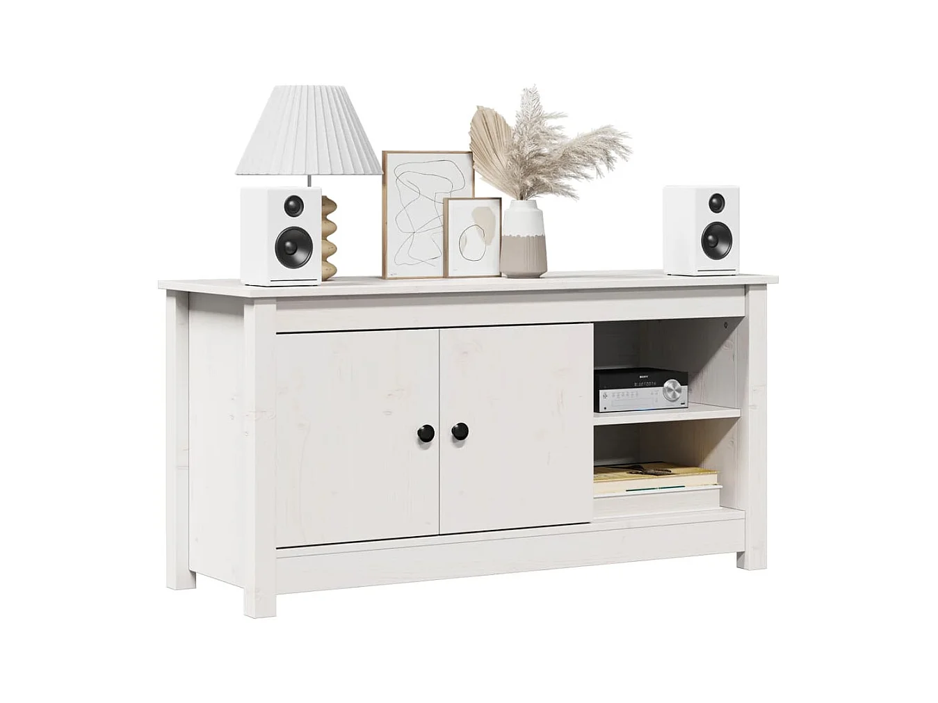 Mueble para TV  | Gabinete de TV |  Mueble de salón de madera maciza de pino blanco 103x36,5x52 cm