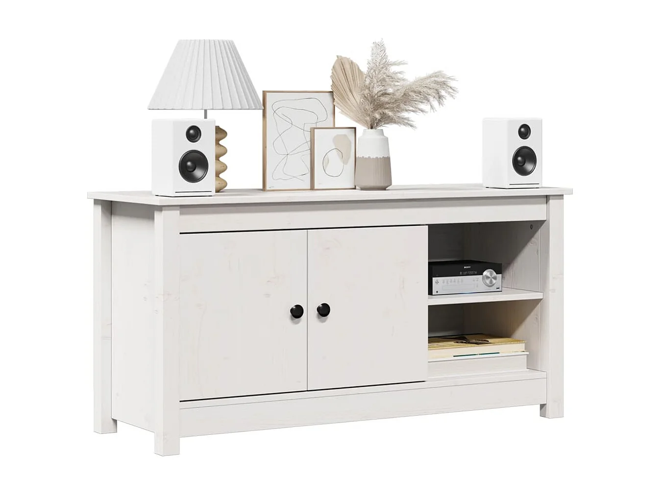 Meuble TV | Banc TV | Armoire TV Blanc 103x36,5x52 cm Bois de pin massif