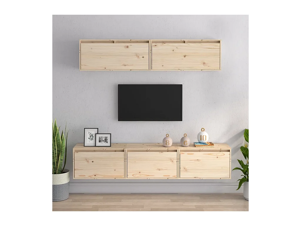 Mueble TV | Conjunto de muebles de TV 5 piezas madera maciza de pino