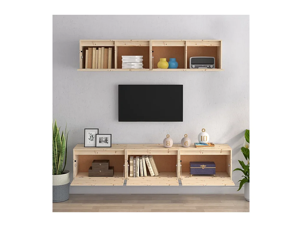 Mueble TV | Conjunto de muebles de TV 5 piezas madera maciza de pino