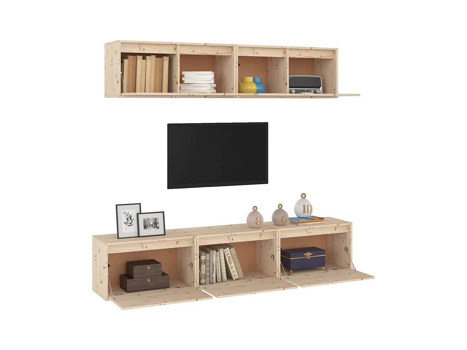 Mueble TV | Conjunto de muebles de TV 5 piezas madera maciza de pino