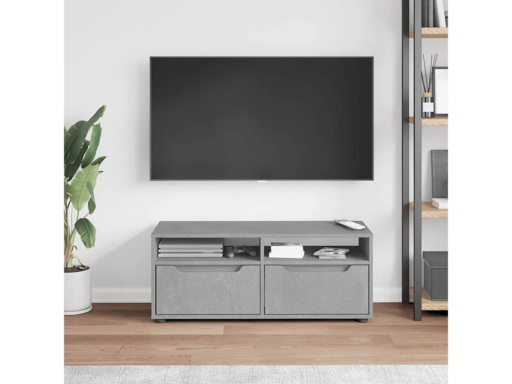 Meuble TV | Banc TV | Armoire TV VISNES gris béton 100x40x38 cm bois d'ingénierie