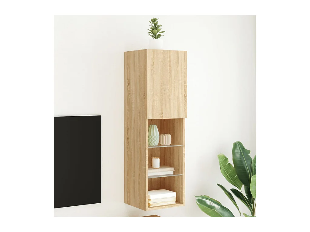 Mueble para TV  | Gabinete de TV |  Mueble de salón con luces LED roble Sonoma 30,5x30x102 cm