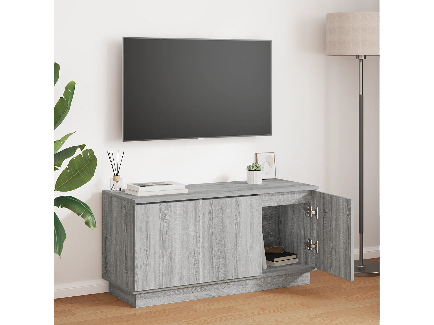 Mobile TV | Armadietto TV con LED Grigio sonoma 100 x 38 x 49 cm