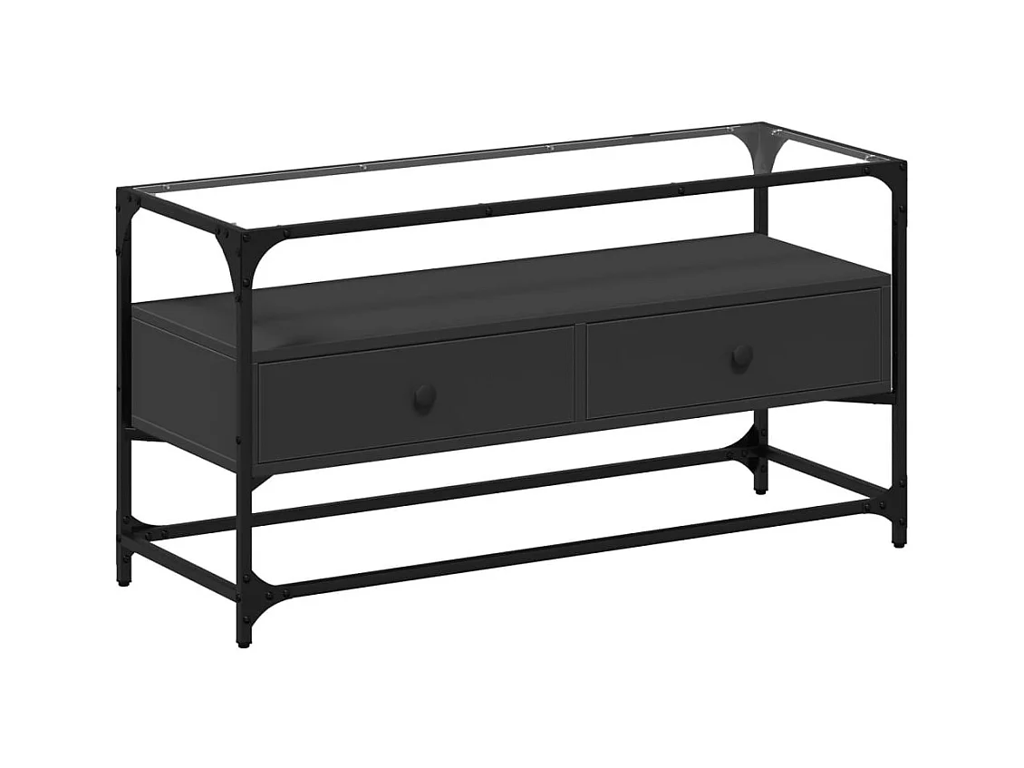 Mueble TV | Gabinete de TV | Mueble de salón cristal y madera ingeniería negro 98x35x51 cm