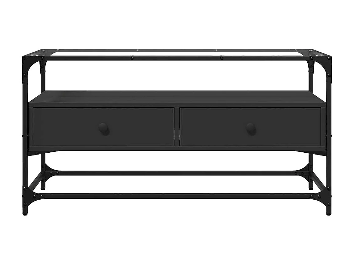 Mueble TV | Gabinete de TV | Mueble de salón cristal y madera ingeniería negro 98x35x51 cm