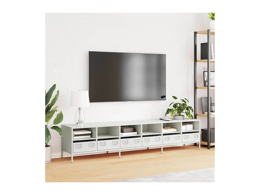 Mueble para TV  | Gabinete de TV |  Mueble de salón acero laminado en frío blanco 202x39x43,5 cm