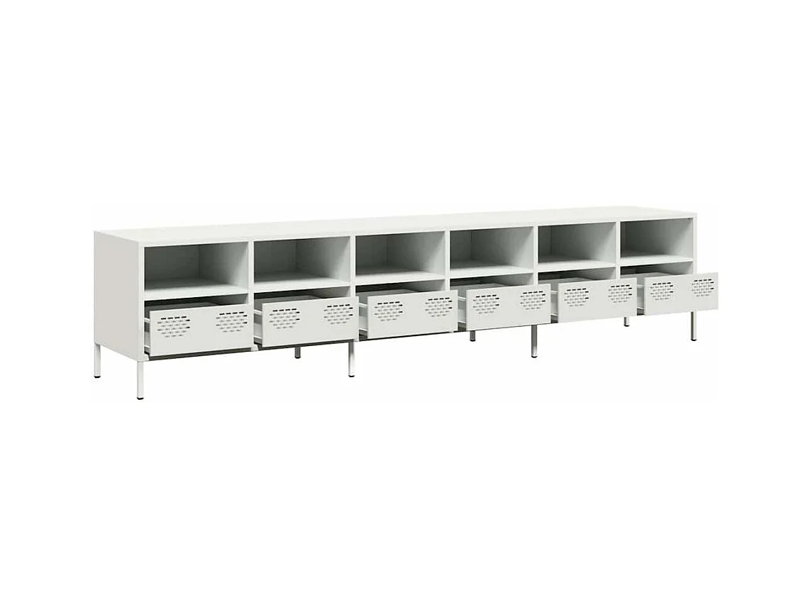 Mueble para TV  | Gabinete de TV |  Mueble de salón acero laminado en frío blanco 202x39x43,5 cm