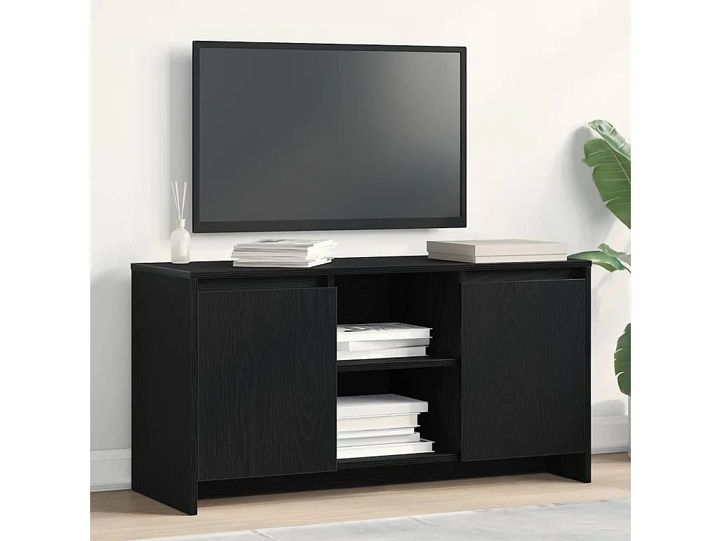 TV-kast | Tv-meubel | Tv-Bank Zwart Eik 102x37,5x52,5 cm Bewerkt Hout