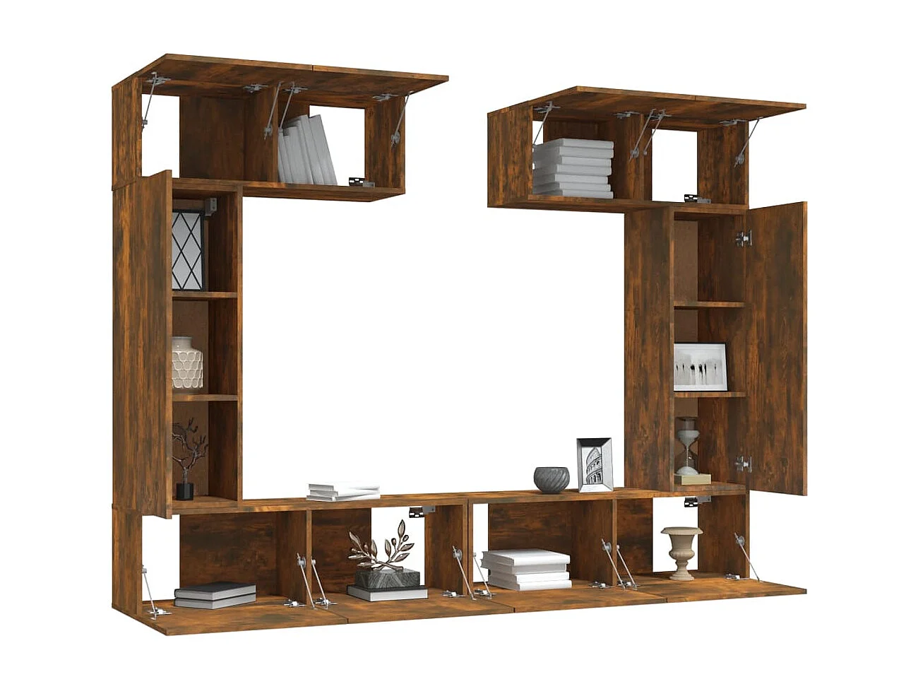 Set de muebles de TV | Gabinetes de TV |  Muebles de salón 6 pzas madera contrachapada roble ahumado