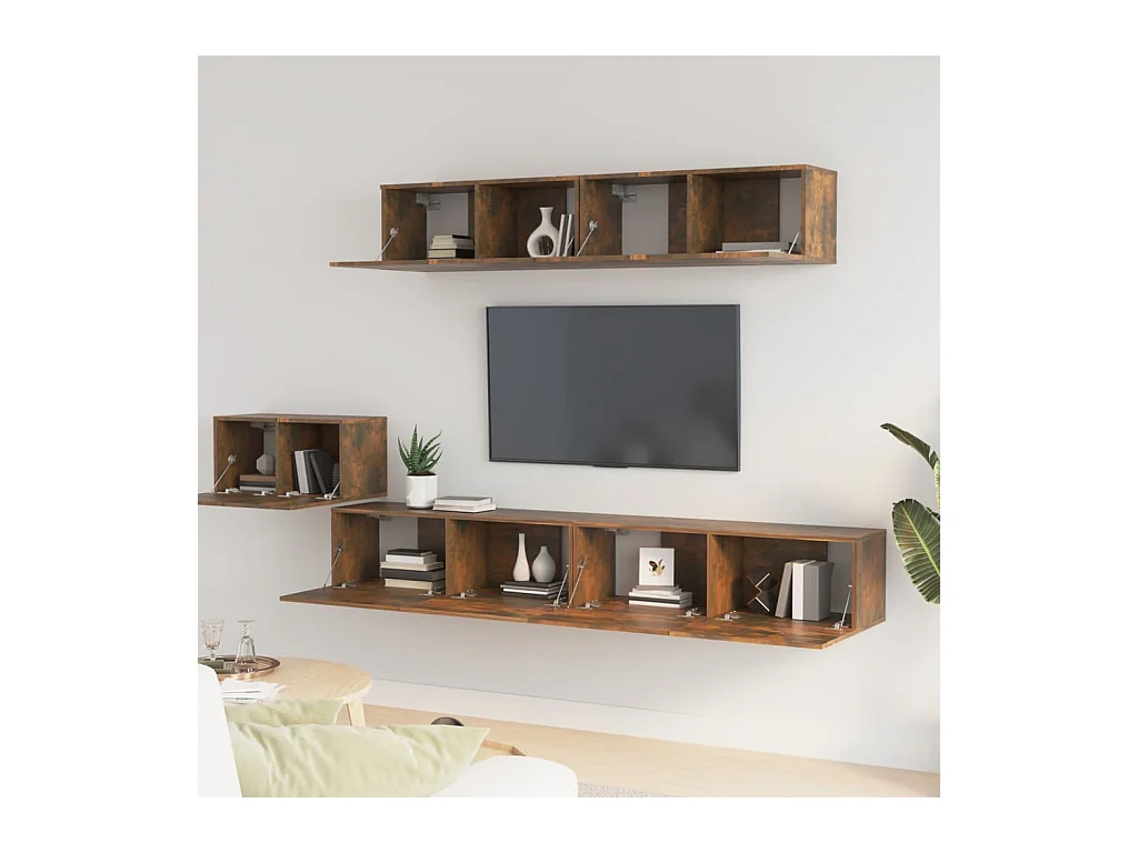 Set de muebles de TV | Gabinetes de TV |  Muebles de salón 5 pzas madera contrachapada roble ahumado