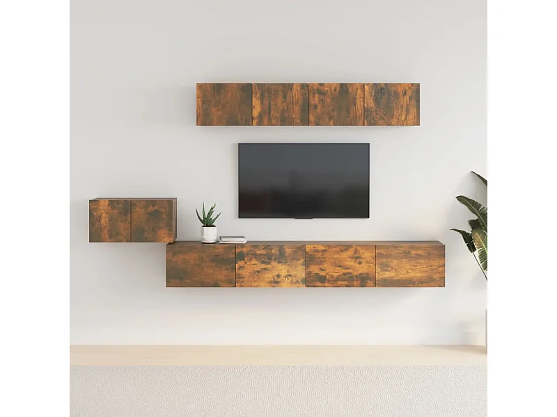 5-delige Tv-meubelset | Tv-Bank | TV-kast bewerkt hout gerookt eikenkleurig
