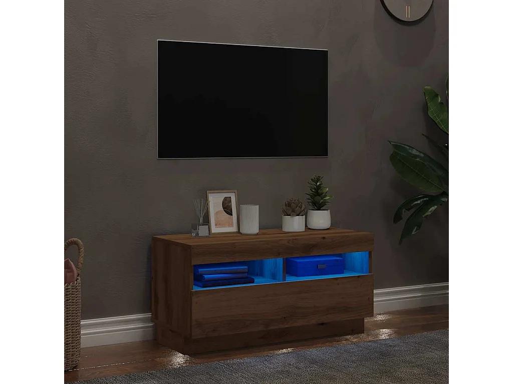 Mueble TV | Gabinete de TV | Mueble de salón luces LED madera ingeniería roble artisan 80x35x40 cm