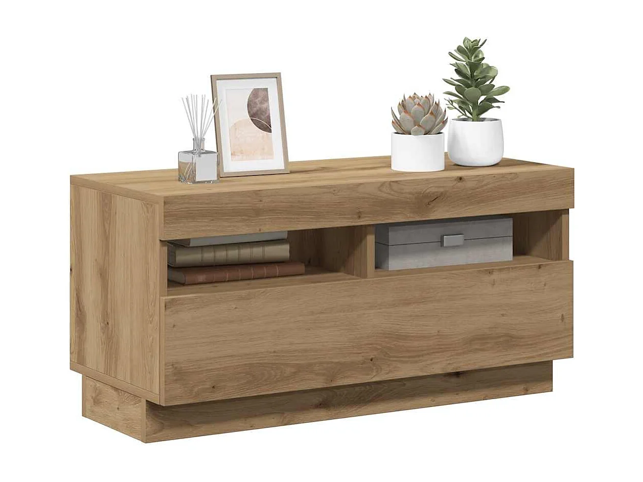 Mueble TV | Gabinete de TV | Mueble de salón luces LED madera ingeniería roble artisan 80x35x40 cm
