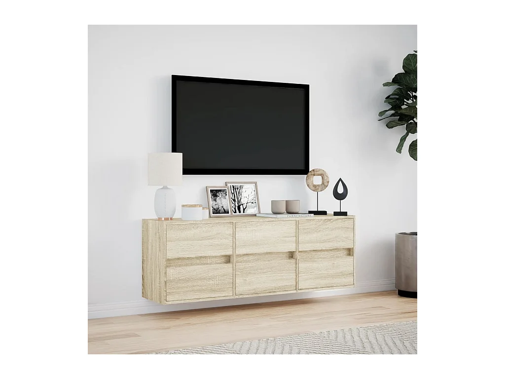 Mueble de TV | Mueble de salón de pared con luces LED roble Sonoma 130x31x45 cm