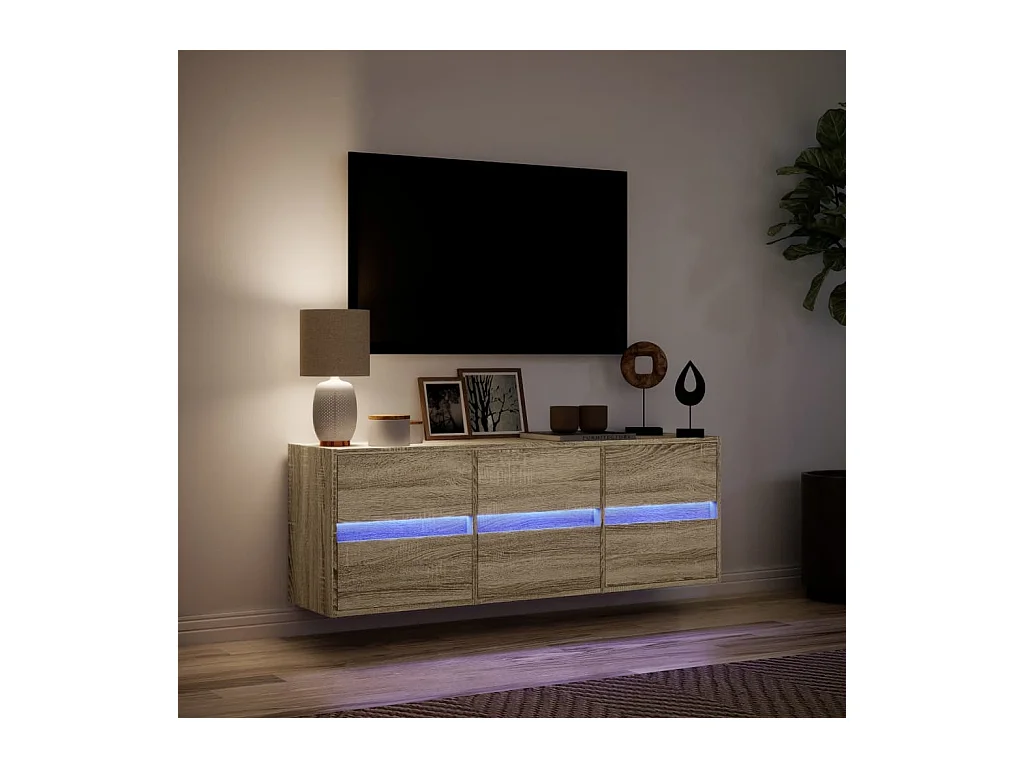 Mueble de TV | Mueble de salón de pared con luces LED roble Sonoma 130x31x45 cm