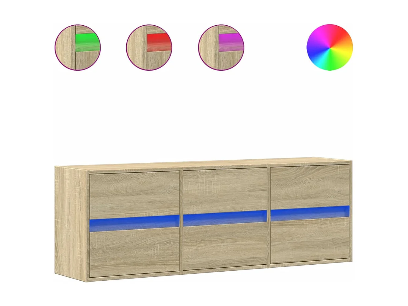 Meuble TV | Banc TV | Armoire TV mural avec lumières LED chêne sonoma 130x31x45 cm