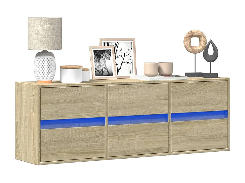 Meuble TV | Banc TV | Armoire TV mural avec lumières LED chêne sonoma 130x31x45 cm