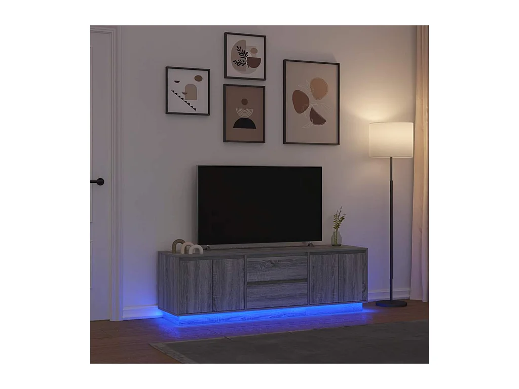 Meuble TV | Banc TV | Armoire TV avec lumières LED sonoma gris 160,5x41x50 cm