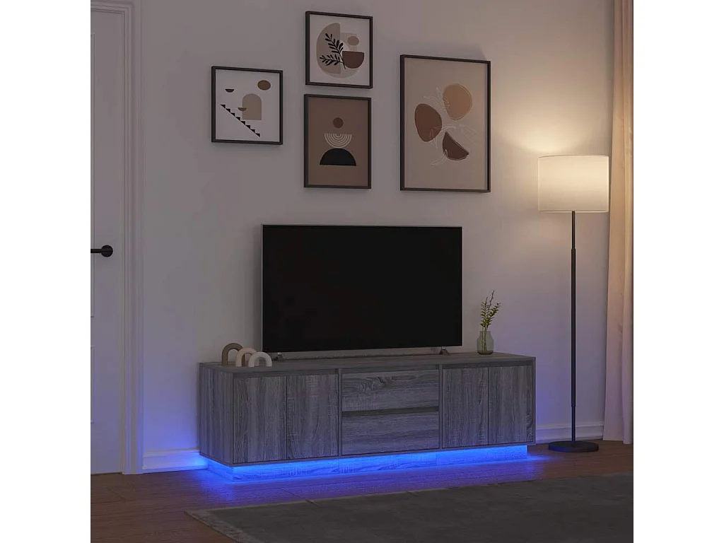 Meuble TV | Banc TV | Armoire TV avec lumières LED sonoma gris 160,5x41x50 cm
