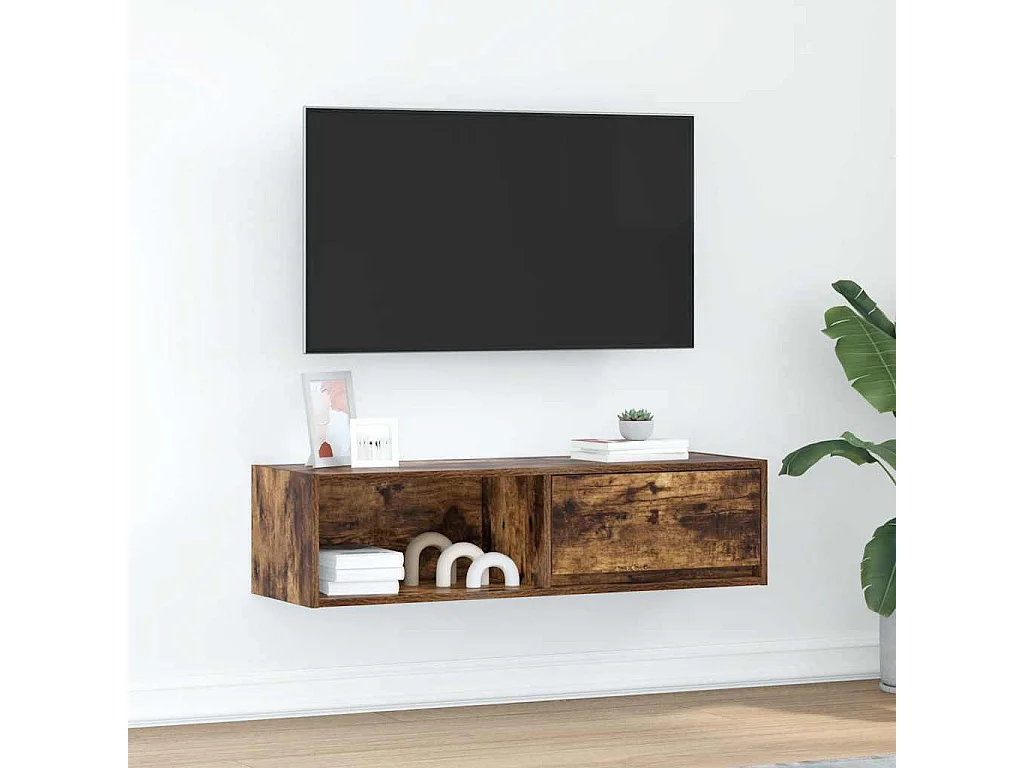 Meuble TV | Banc TV | Armoire TV chêne fumé 100x31x25,5 cm bois d'ingénierie