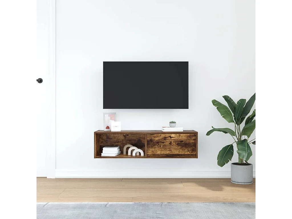 Meuble TV | Banc TV | Armoire TV chêne fumé 100x31x25,5 cm bois d'ingénierie