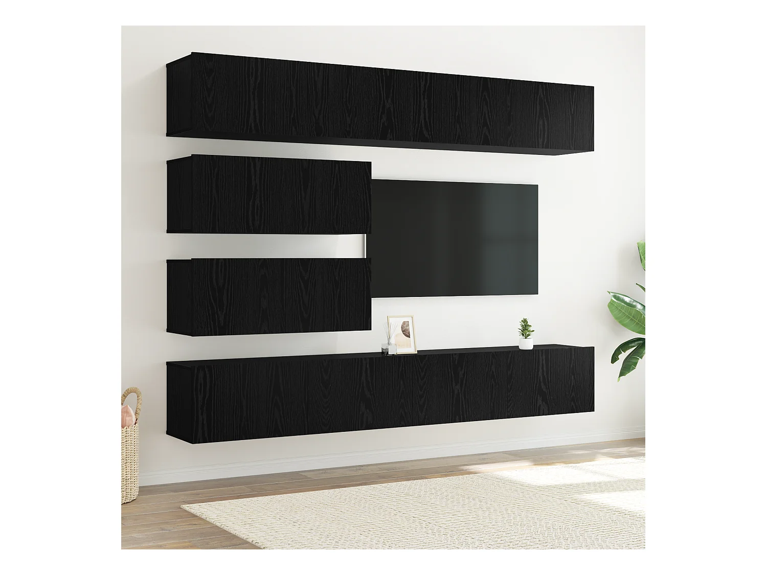 Ensemble de 6 Meubles TV | Bancs TV | Armoires TV Muraux en Chêne Noir en Bois d'Ingénierie