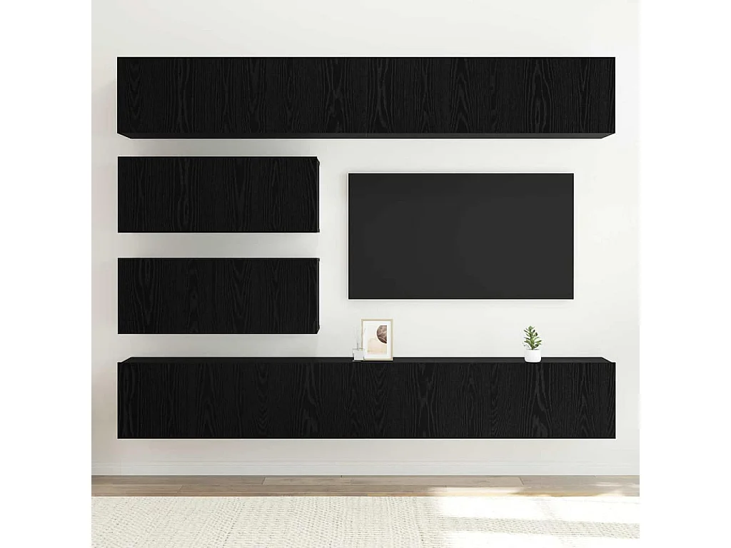 Ensemble de 6 Meubles TV | Bancs TV | Armoires TV Muraux en Chêne Noir en Bois d'Ingénierie