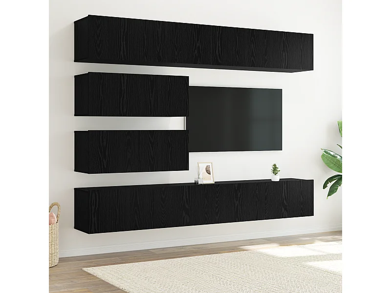 Conjunto de Mueble de TV | Mueble de salón 6 pcs Roble negro 100 x 30 x 30 cm