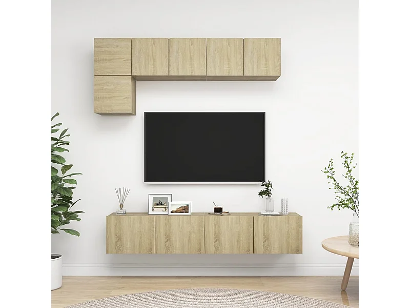 Set muebles de salón TV | Gabinetes de TV |  Muebles de TV 5 pzas madera ingeniería roble Sonoma