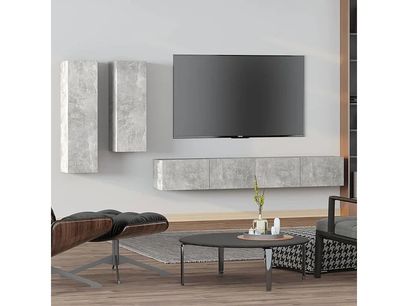 Ensemble de meubles TV | Bancs TV | Armoires TV 4 pcs Gris béton Bois d'ingénierie