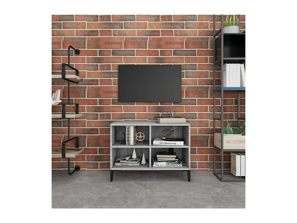Meuble TV | Banc TV | Armoire TV avec pieds en métal Sonoma gris 69,5x30x50 cm