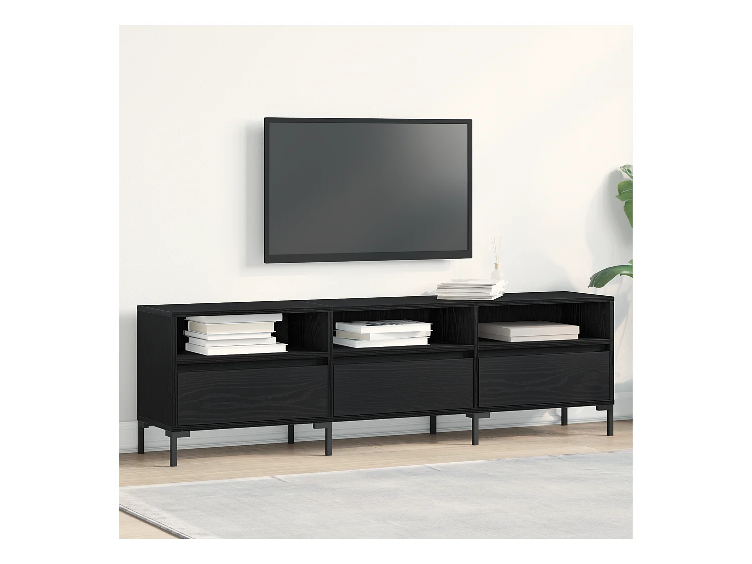 Meuble TV | Banc TV | Armoire TV Noir Chêne 150x30x44,5 cm Bois d'ingénierie