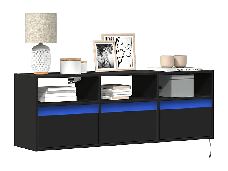 Mueble de TV | Mueble de salón de pared con luces LED negro 130x31x45 cm