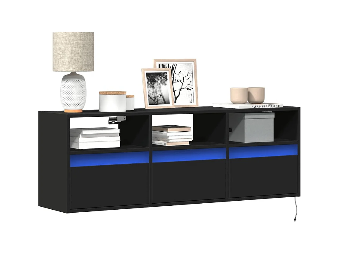 Mueble de TV | Mueble de salón de pared con luces LED negro 130x31x45 cm