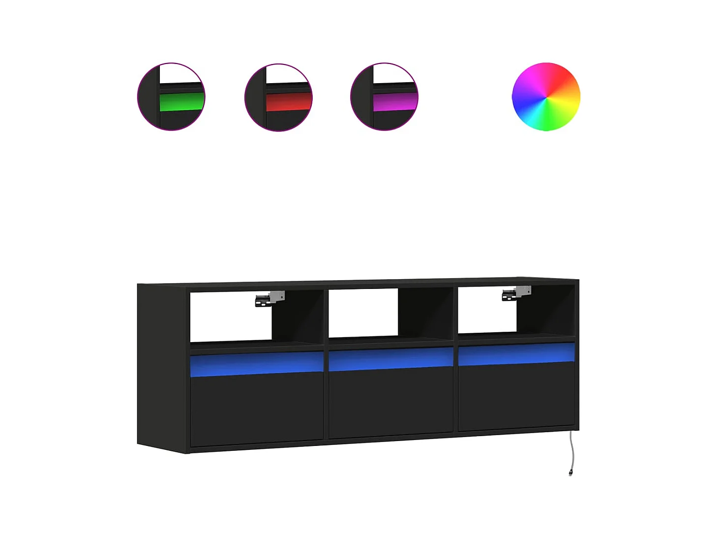 Mueble de TV | Mueble de salón de pared con luces LED negro 130x31x45 cm