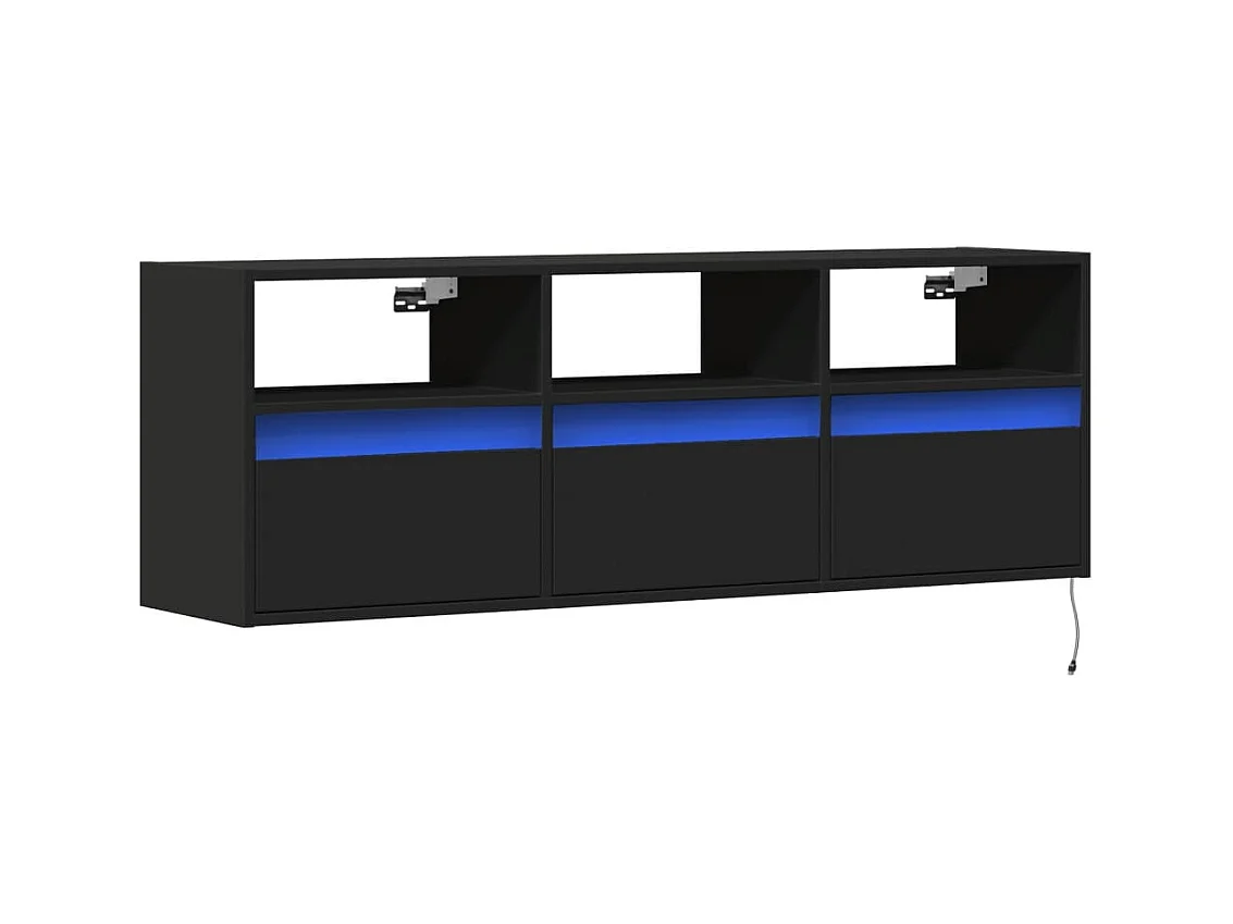 Mueble de TV | Mueble de salón de pared con luces LED negro 130x31x45 cm
