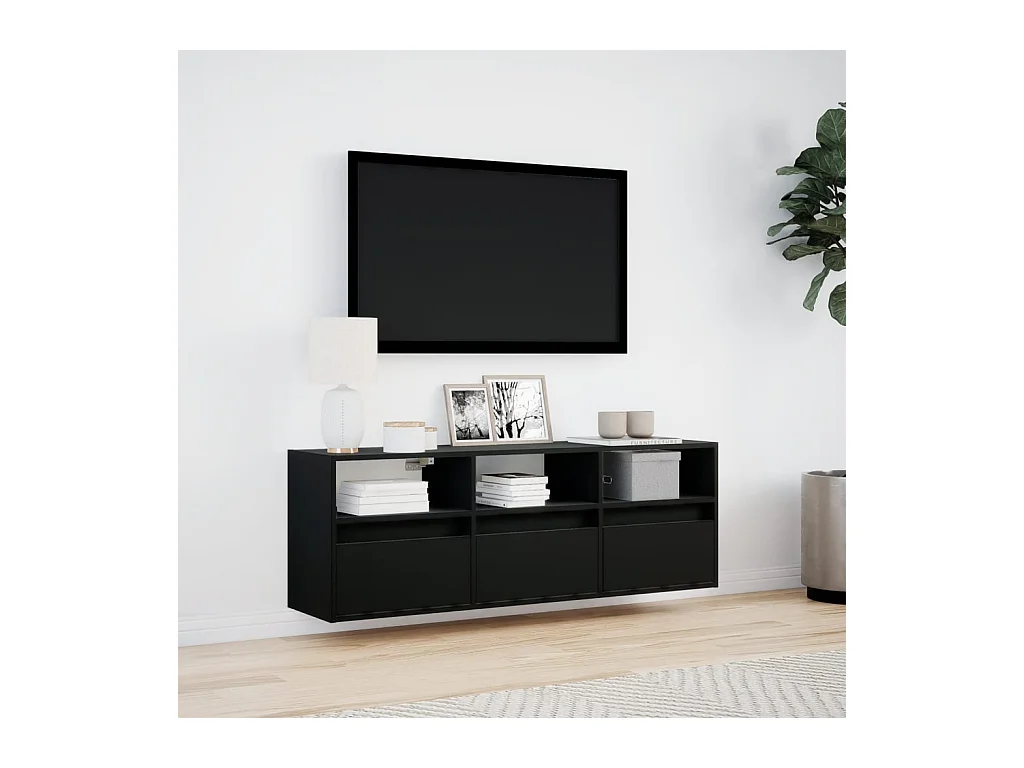 Mueble de TV | Mueble de salón de pared con luces LED negro 130x31x45 cm