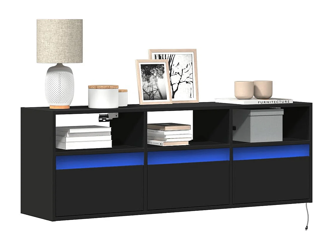 Meuble TV | Banc TV | Armoire TV mural avec lumières LED noir 130x31x45 cm